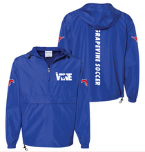 Load image into Gallery viewer, The VINE — Soccer Packable 1/2 Zip Anorak Hooded Jacket in Blue